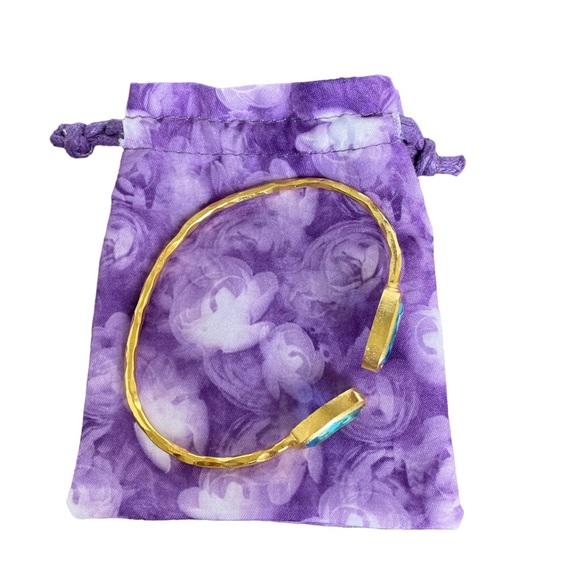 Gold Cuff Bracelet with Blue Crystal Stones - Picture 11 of 11